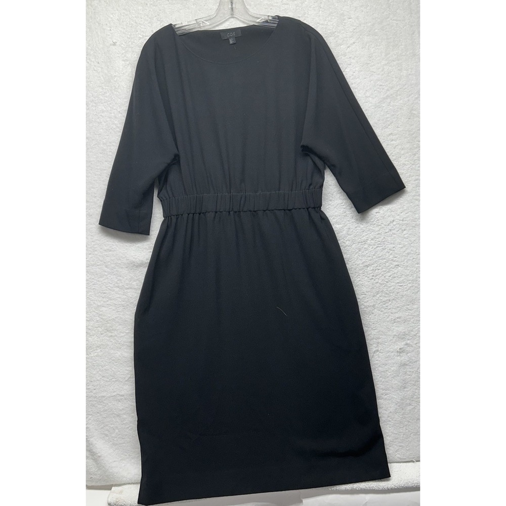 COS Womens Size 10 Black Half Sleeve Polyester Midi Dress (S9)